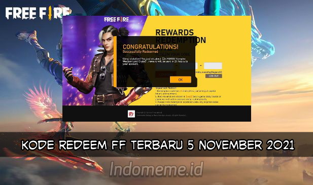 Kode Redeem FF 5 November 2021